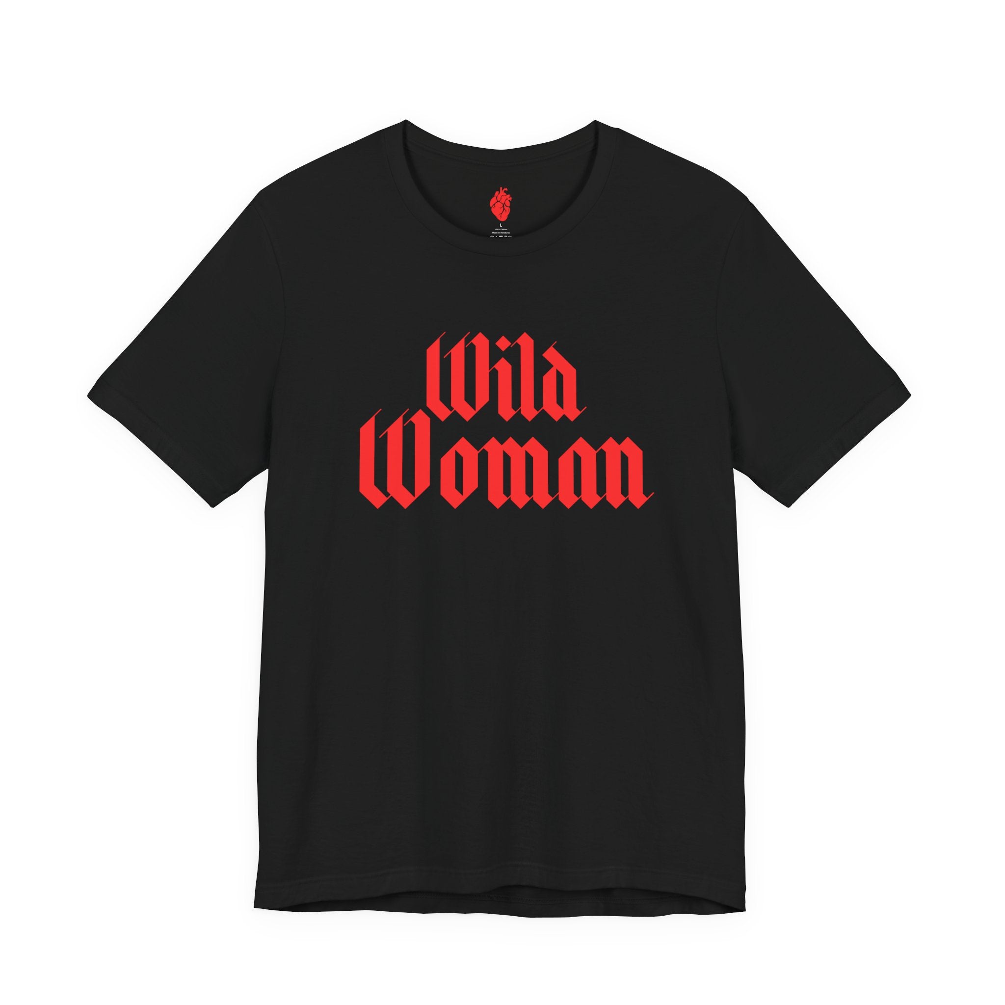Wild Woman Graphic Tee — Bold Red Gothic Script Women's T‑Shirt
