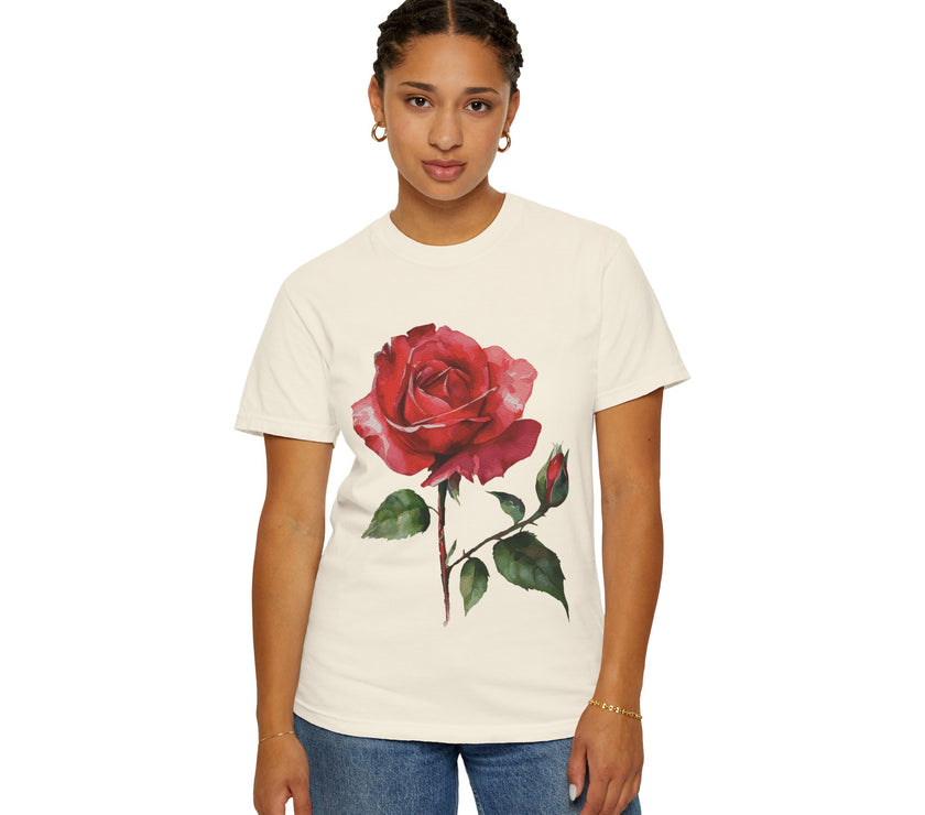 Vintage Red Rose T-Shirt Inspired by Feminine Passion & Beauty