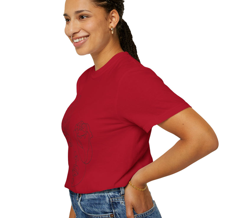 The Transformation Tee – Rose & Butterfly Line Art T-Shirt