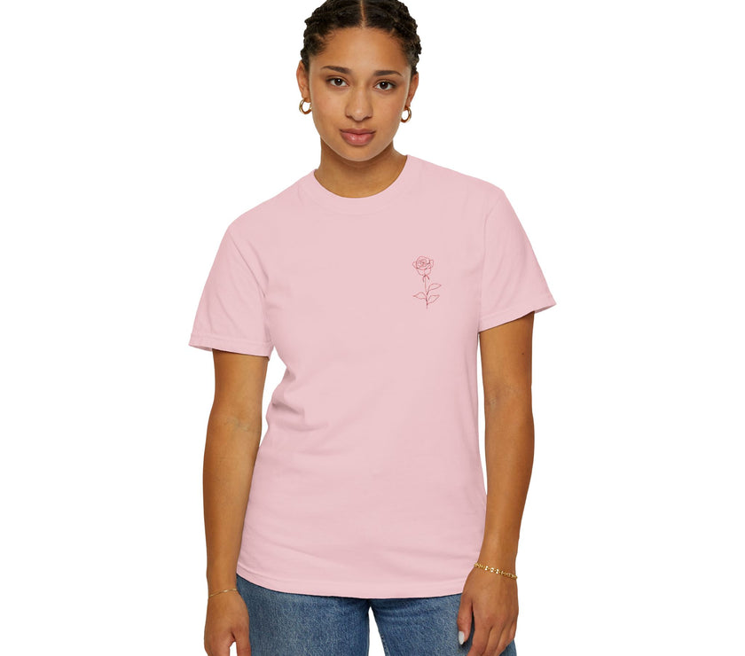 Embroidered Rose T-Shirt - Minimalist chic tee