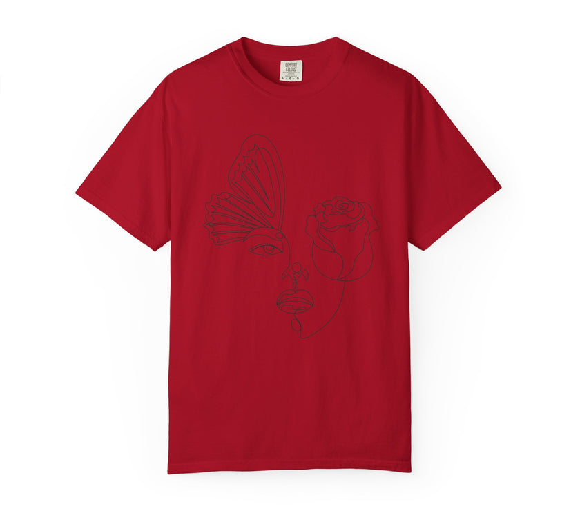 The Transformation Tee – Rose & Butterfly Line Art T-Shirt