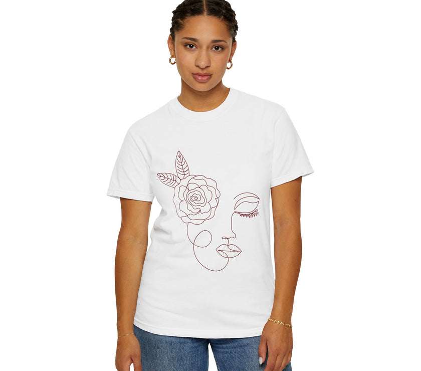 The Dreamer Tee – Line Art Floral Face T-Shirt