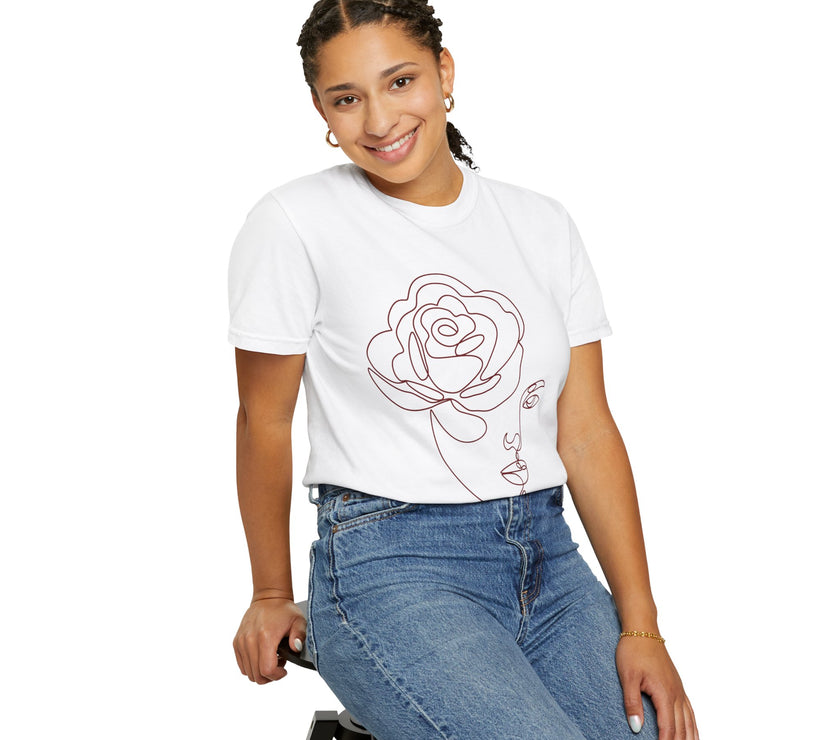 The Muse Tee – Minimalist Rose Line Art T-Shirt