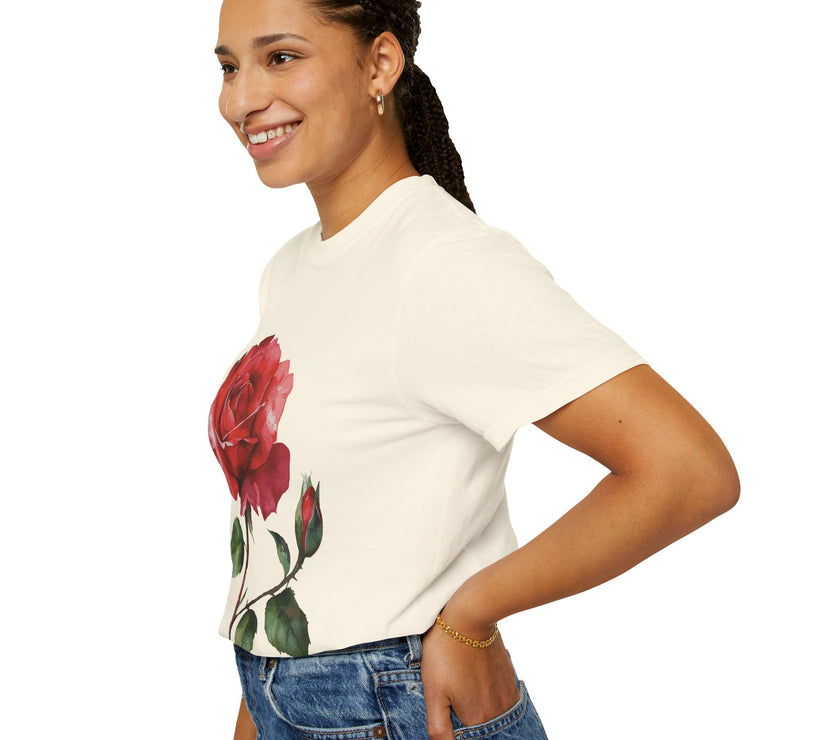 Vintage Red Rose T-Shirt Inspired by Feminine Passion & Beauty
