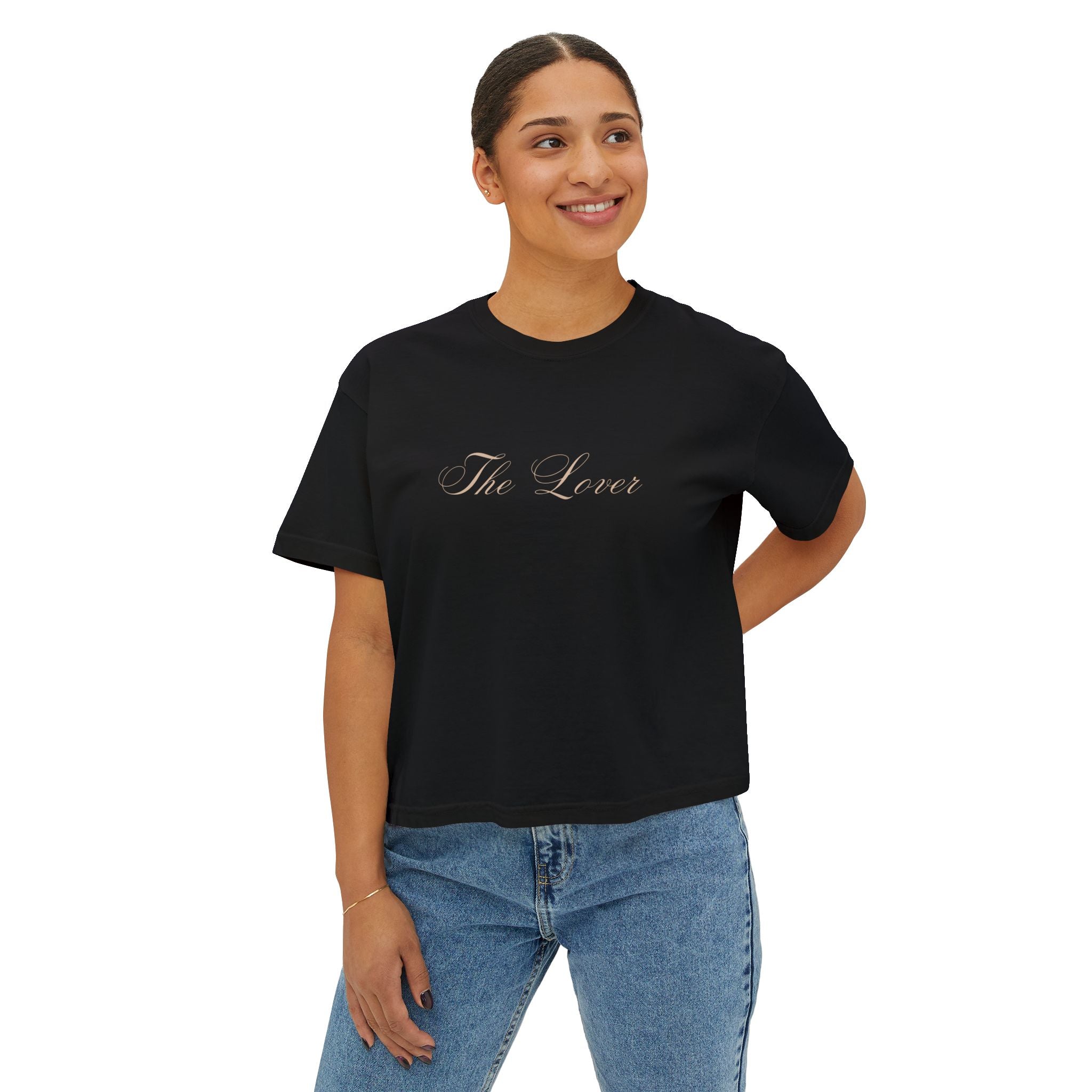 The Lover Cropped Tee – Minimalist Romantic T-Shirt in Black