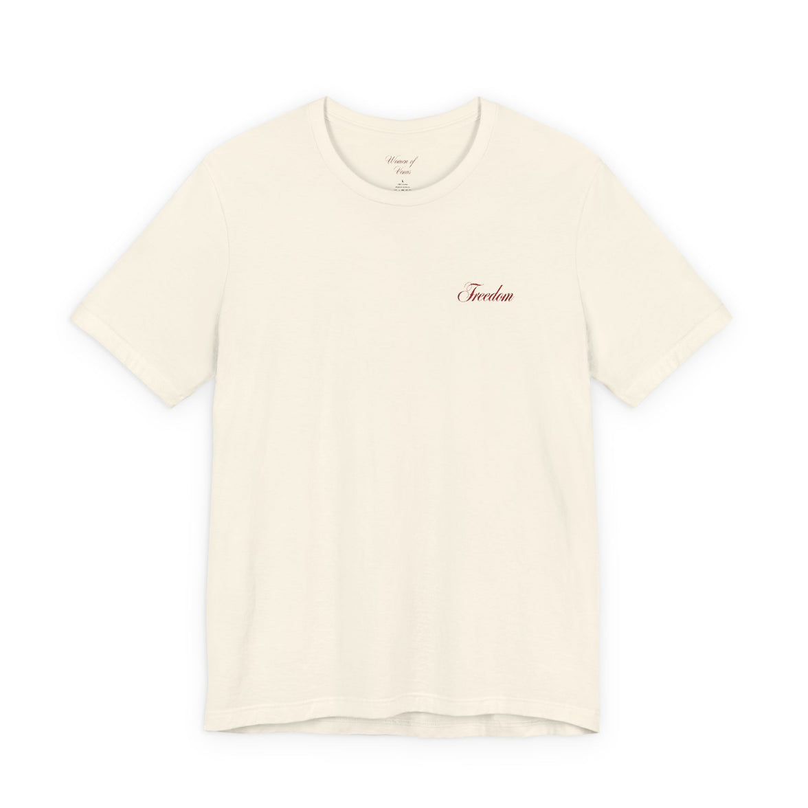 Embroidered 'Freedom"' Chest Tee — Minimalist White Short Sleeve Shirt