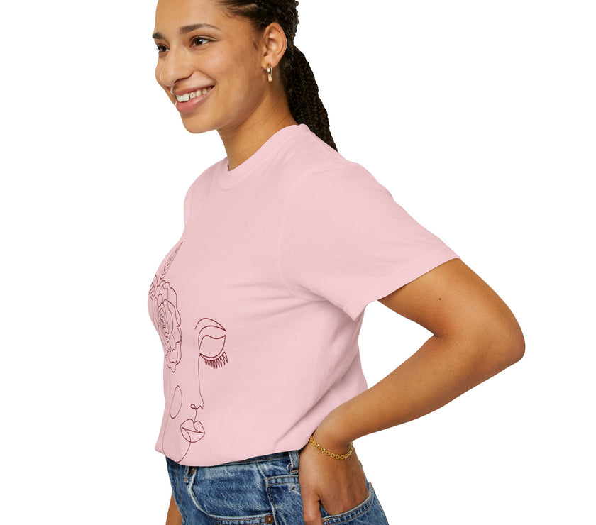 The Dreamer Tee – Line Art Floral Face T-Shirt