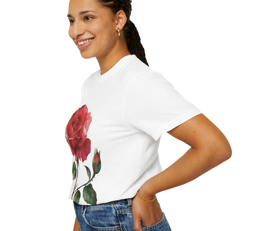 Vintage Red Rose T-Shirt Inspired by Feminine Passion & Beauty