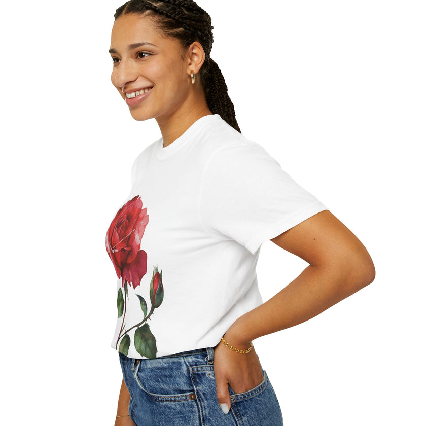 Vintage Red Rose T-Shirt Inspired by Feminine Passion & Beauty