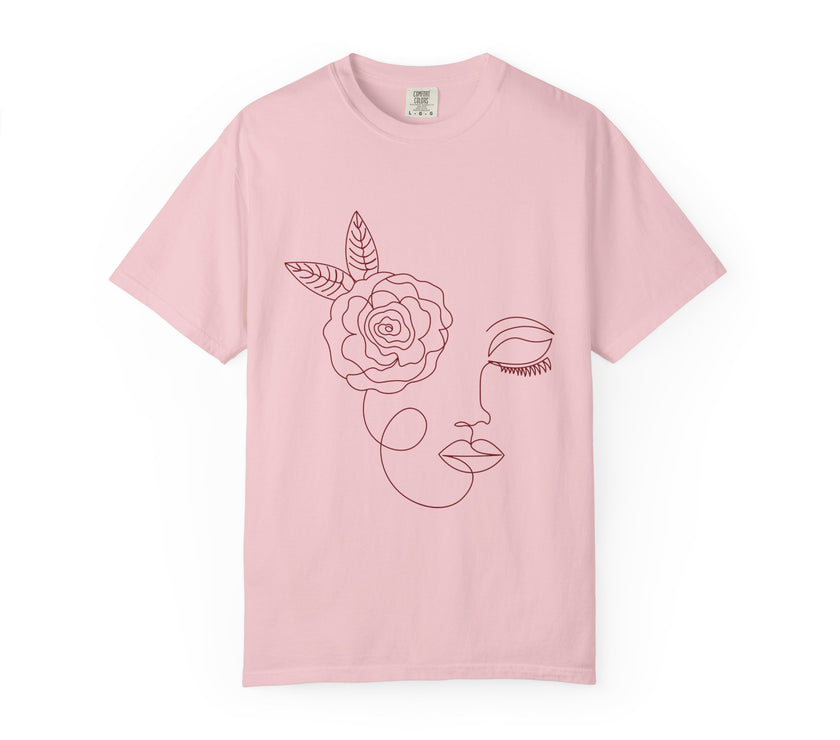 The Dreamer Tee – Line Art Floral Face T-Shirt