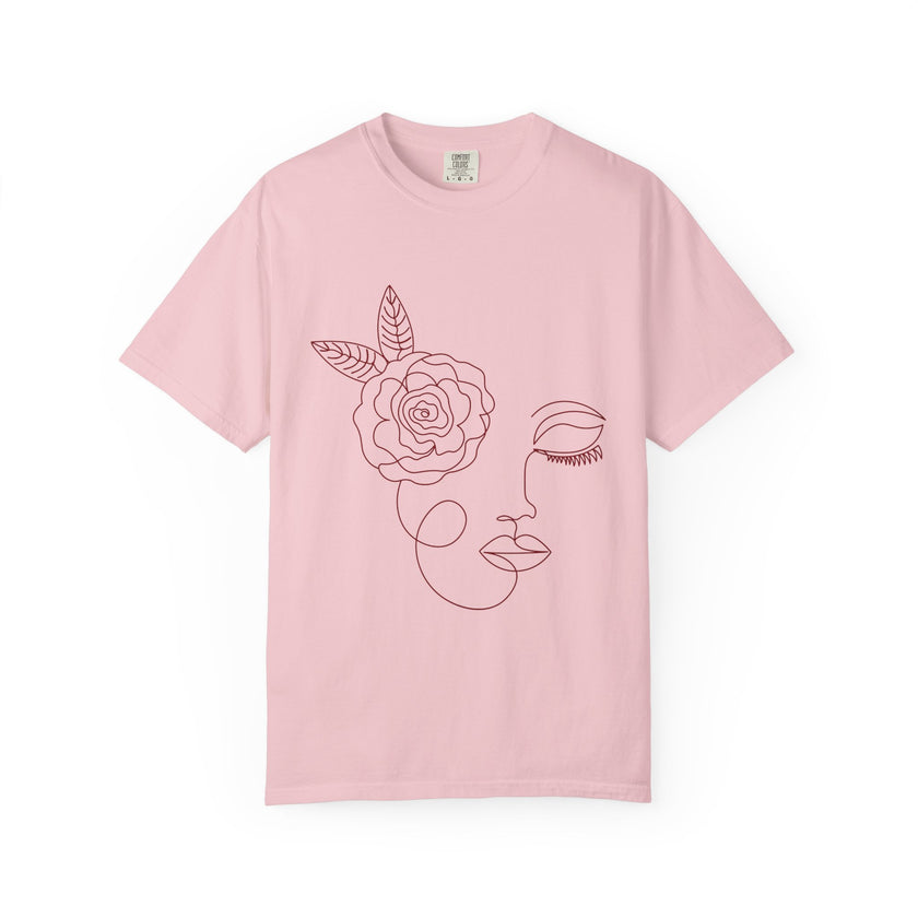 The Dreamer Tee – Line Art Floral Face T-Shirt
