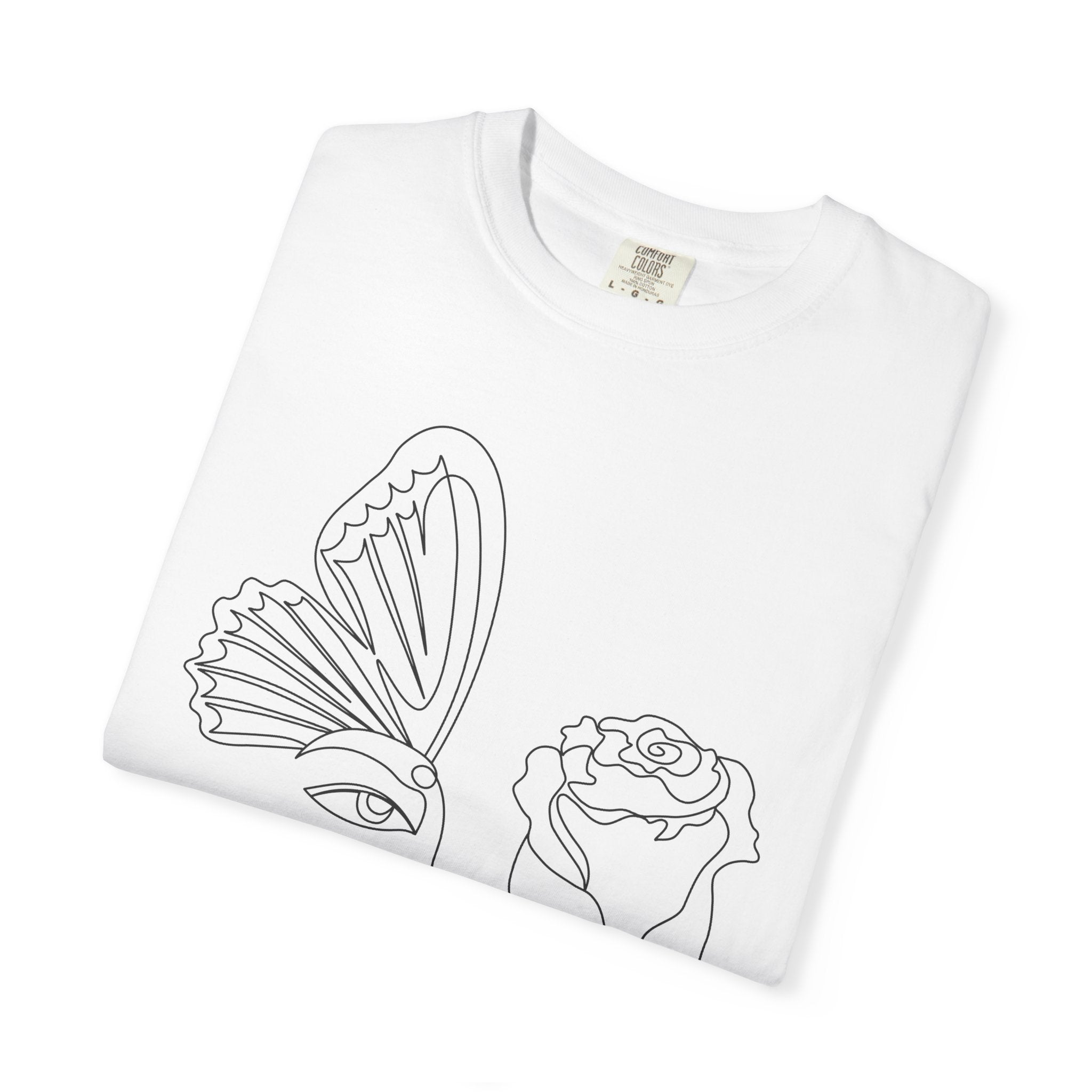 The Transformation Tee – Rose & Butterfly Line Art T-Shirt