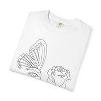 The Transformation Tee – Rose & Butterfly Line Art T-Shirt