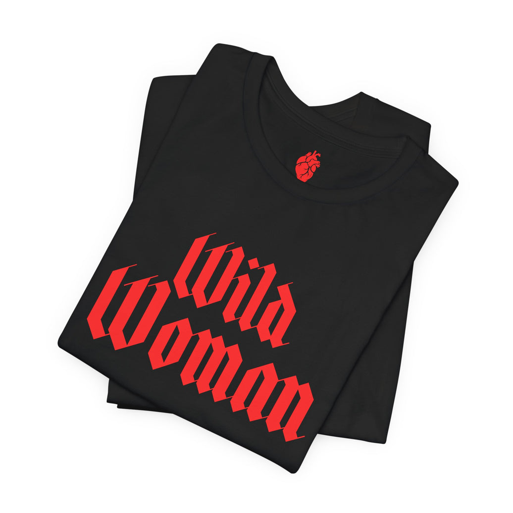 Wild Woman Tee — Bold Red Gothic Graphic T‑Shirt