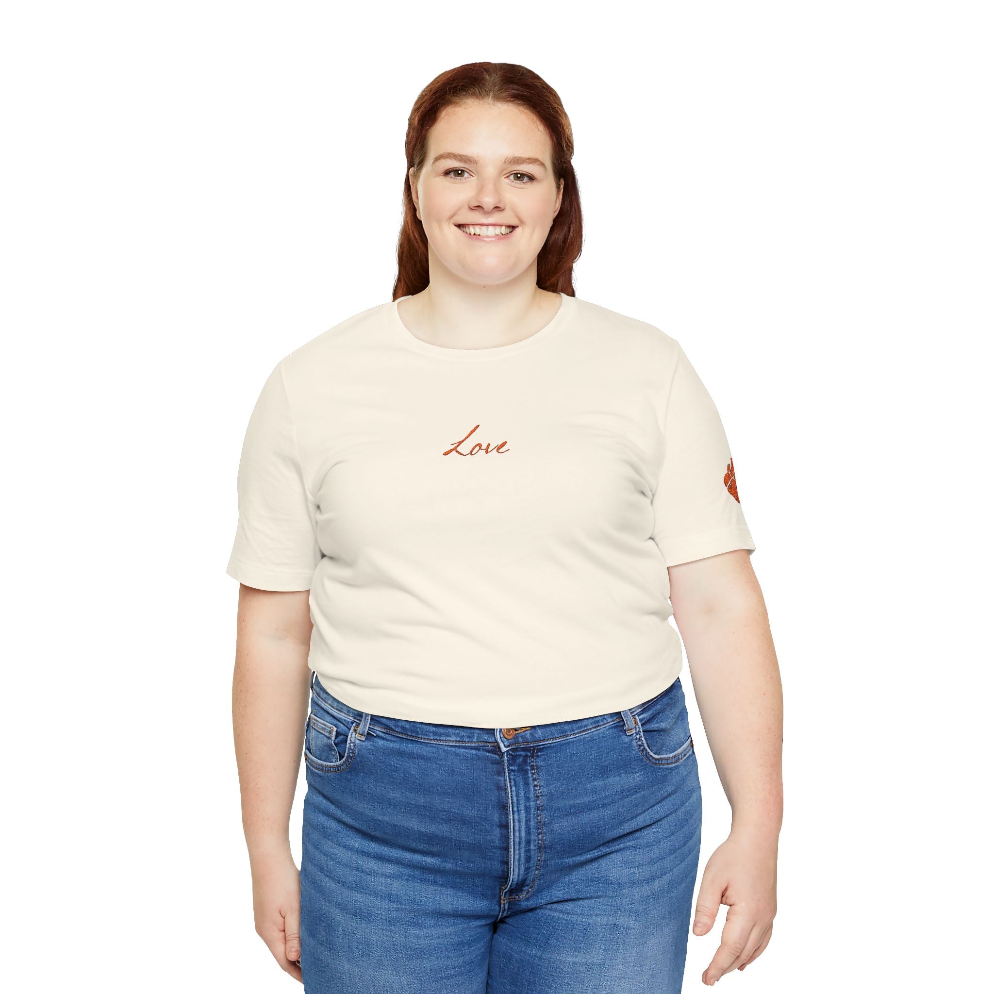 Embroidered Love  Tee with Heart Sleeve