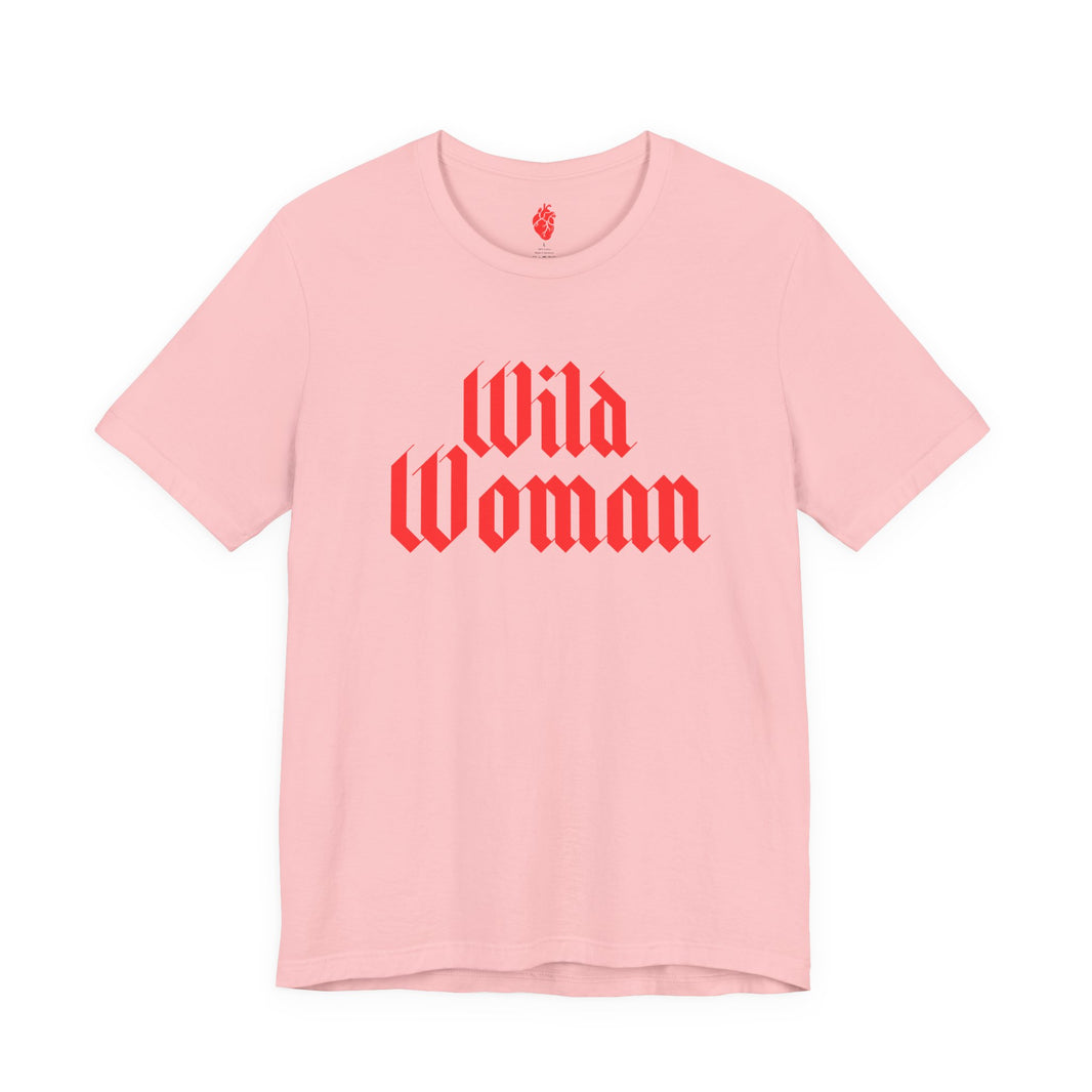 Wild Woman Graphic Tee — Bold Red Gothic Script Women's T‑Shirt