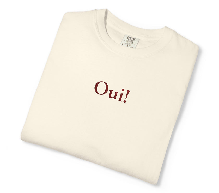 Embroidered Oui Tee | French Minimalist T-Shirt – Parisian Chic by Women of Venus