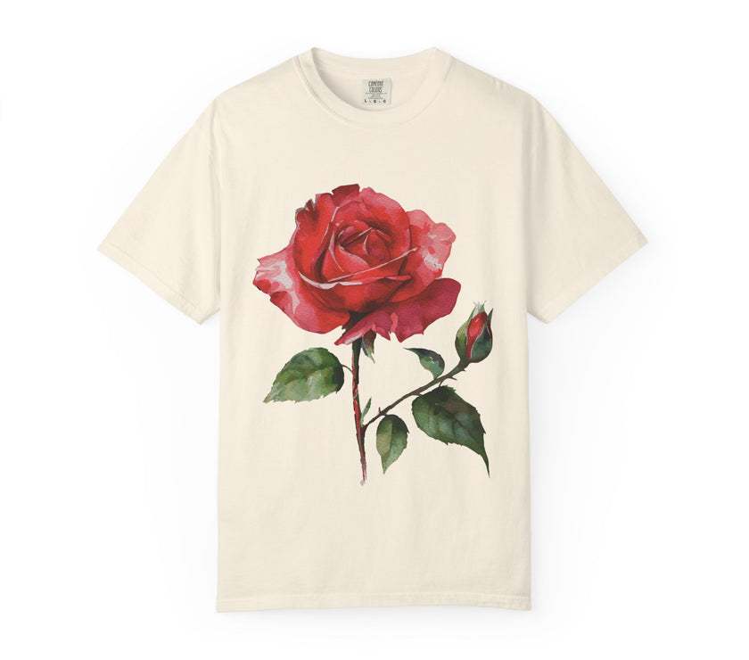 Vintage Red Rose T-Shirt Inspired by Feminine Passion & Beauty