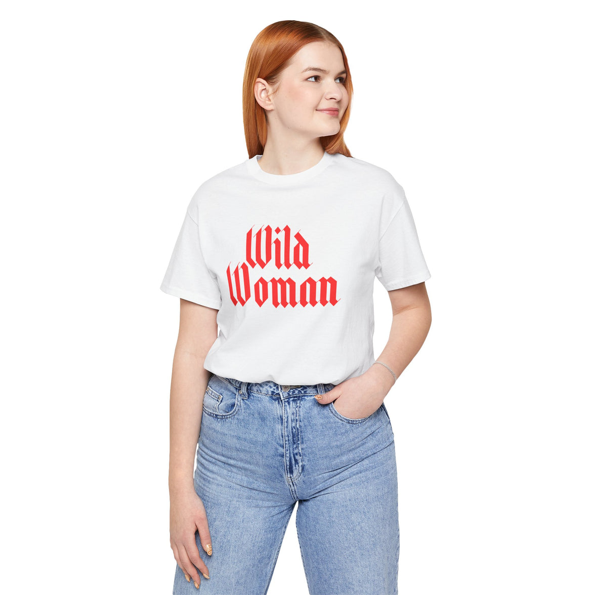 Wild Woman Graphic Tee — Bold Red Gothic Script Women's T‑Shirt