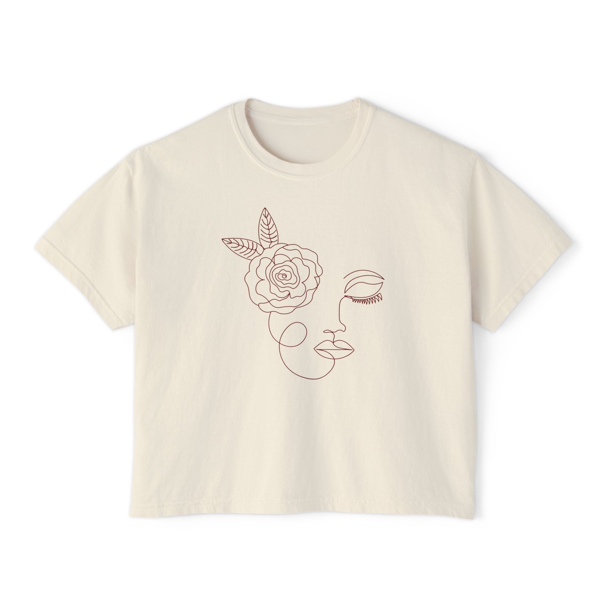 The Dreamer Tee – Minimalist Floral Line Art Cropped Boxy Tee