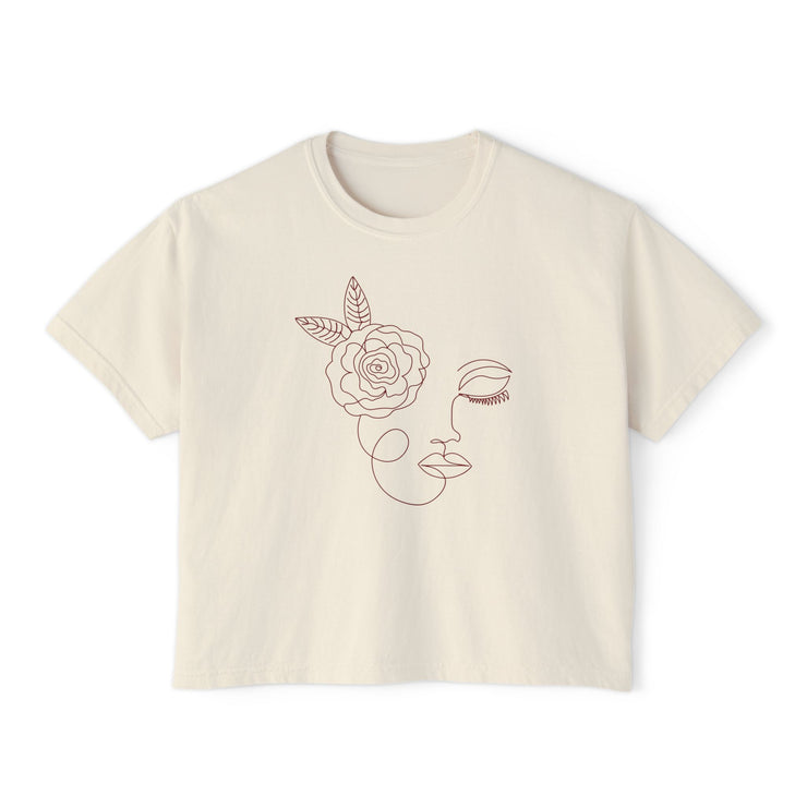 The Dreamer Tee – Minimalist Floral Line Art Cropped Boxy Tee