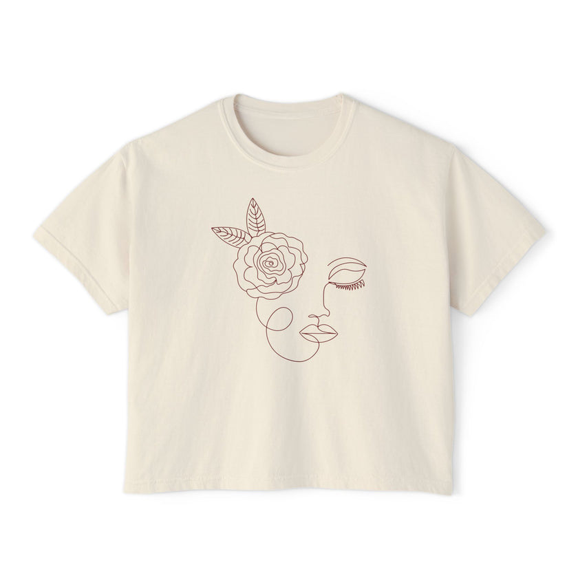 The Dreamer Tee – Minimalist Floral Line Art Cropped Boxy Tee