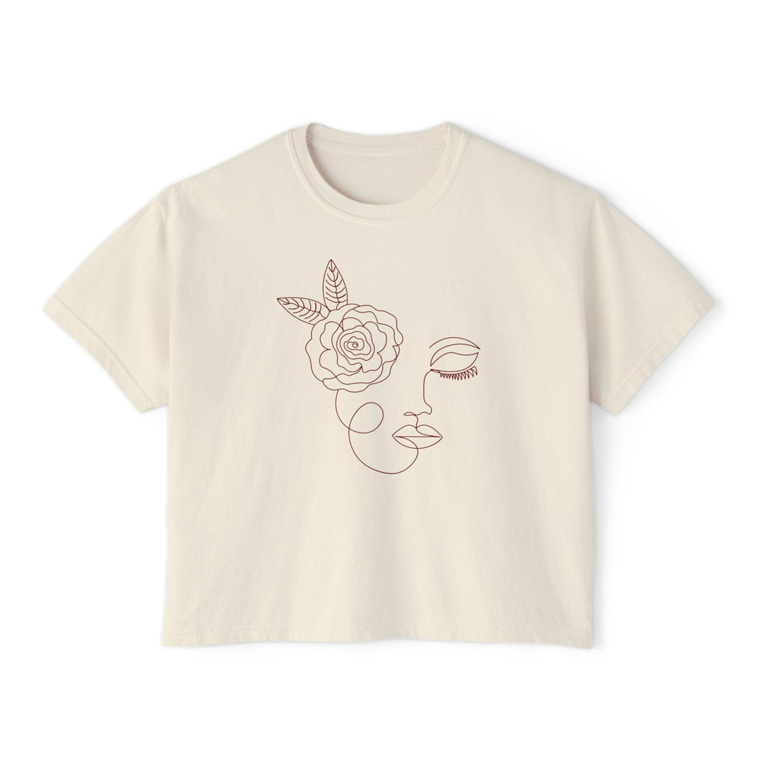 The Dreamer Tee – Minimalist Floral Line Art Cropped Boxy Tee