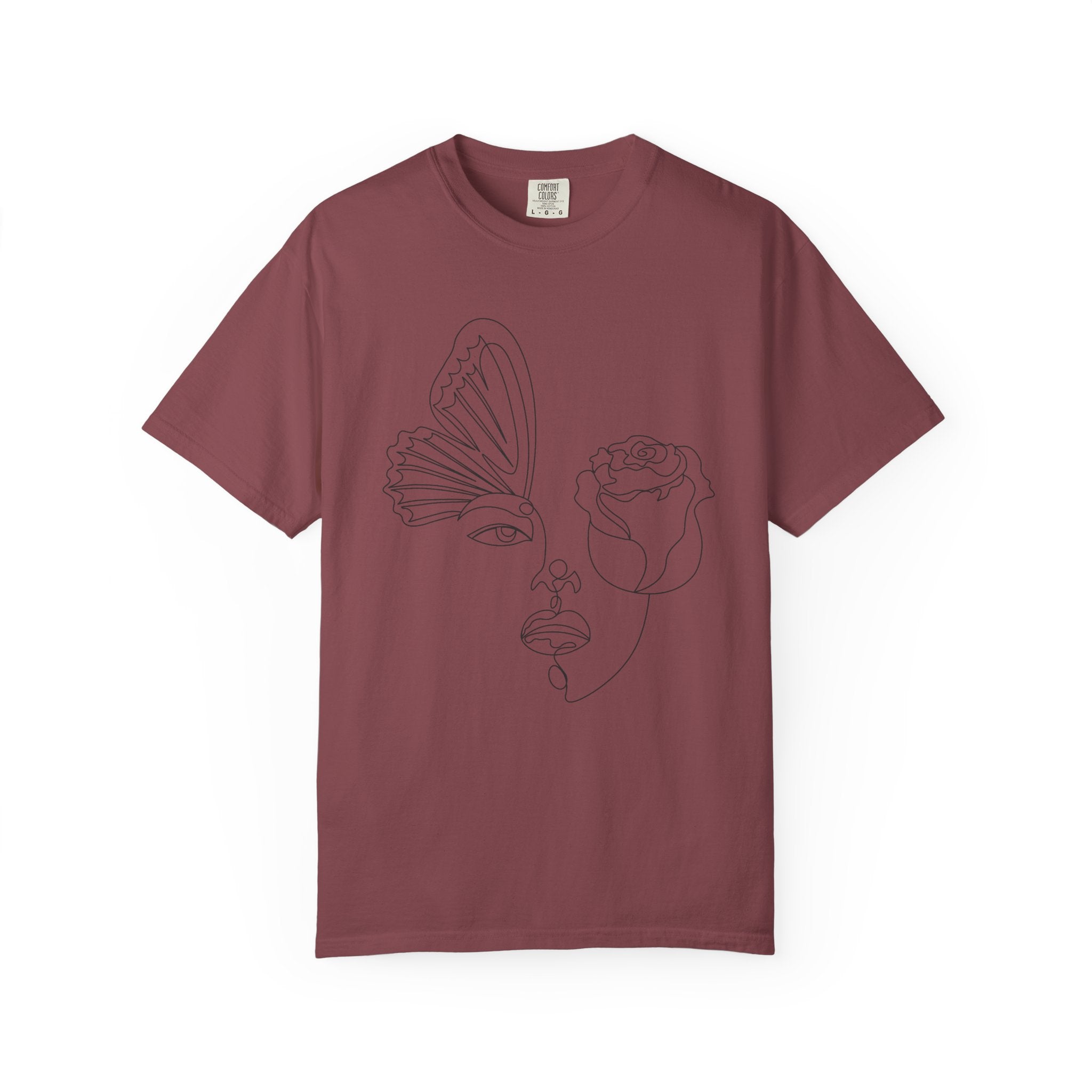 The Transformation Tee – Rose & Butterfly Line Art T-Shirt