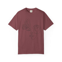 The Transformation Tee – Rose & Butterfly Line Art T-Shirt