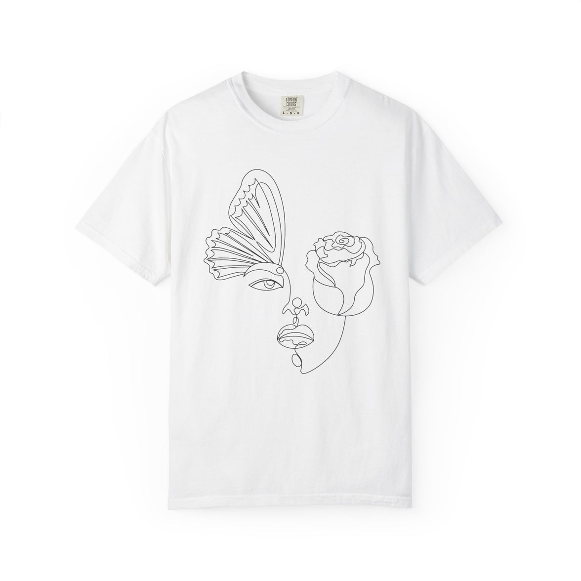 The Transformation Tee – Rose & Butterfly Line Art T-Shirt
