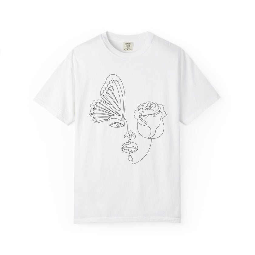 The Transformation Tee – Rose & Butterfly Line Art T-Shirt