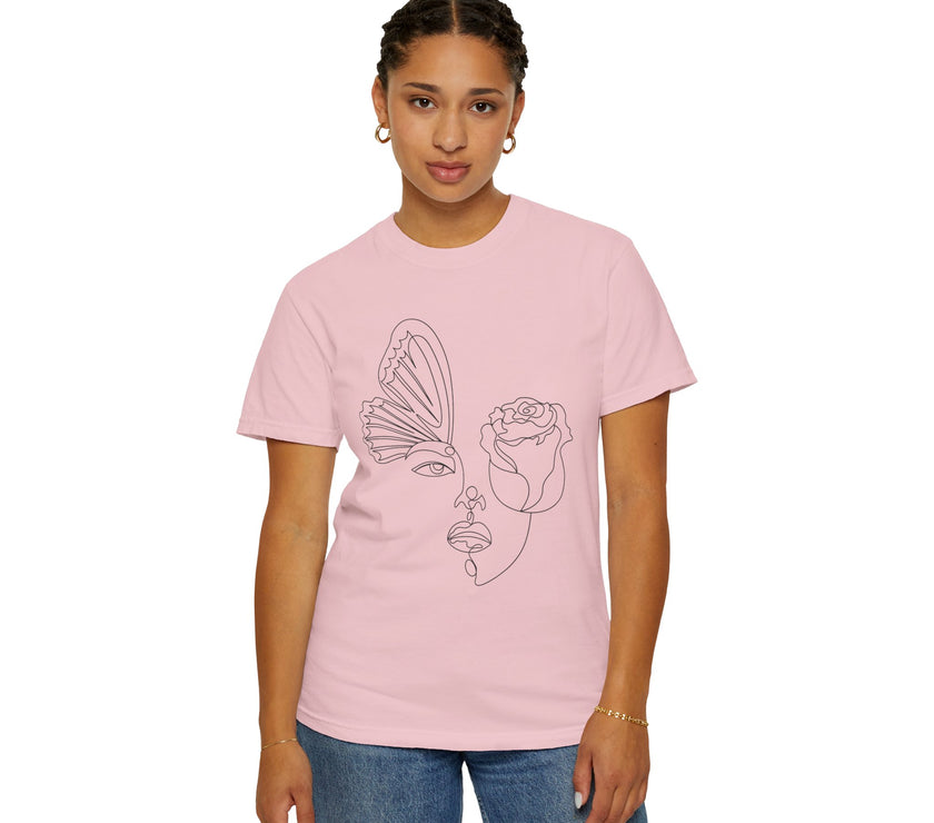 The Transformation Tee – Rose & Butterfly Line Art T-Shirt